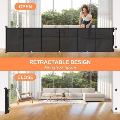 Upgrade 120 inch Retractable Baby Gates, EZIGO Extra Wide Baby Gate for Large Opening Extra Long Mesh Gate for Kids or Pet Dog Gate Child Safety Gate for Stairs Hallways Doorway Indoor Outdoor, Gray