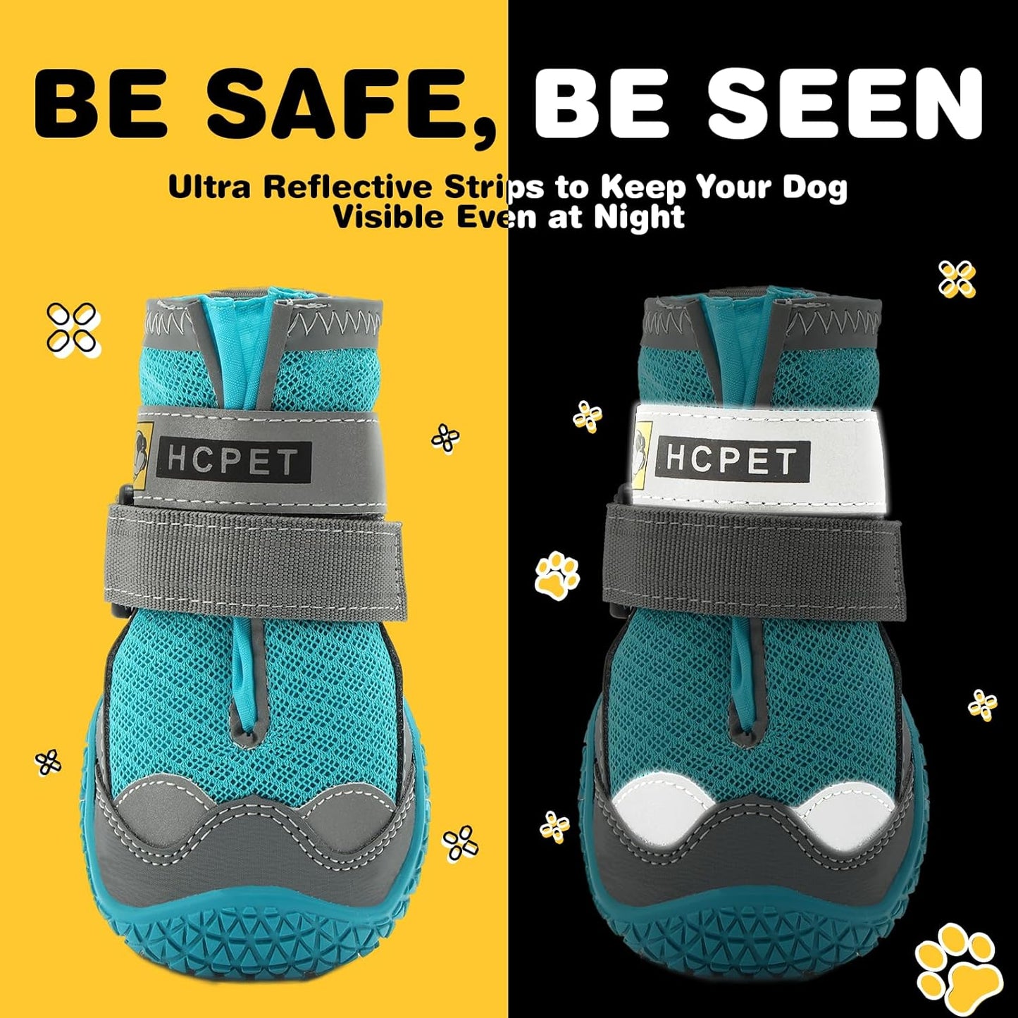 Hcpet Dog Shoes for Dogs, Dog Booties for Dogs, Anti-Slip Dog Boots & Paw Protectors for Hot Pavement Winter Snow Hiking with Reflective Straps Khaki Size 6, 4PCS