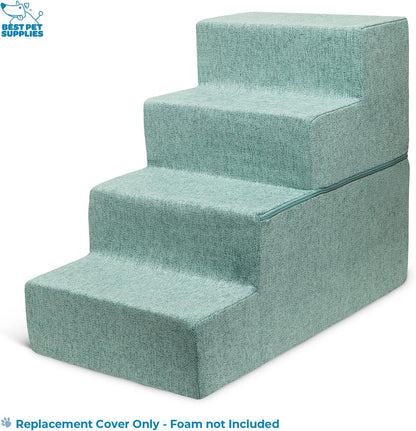 Best Pet Supplies Non-Slip Foam Dog Stair & Pet Ramp, Balanced Indoor Step Support - Foldable Stair, Ash Gray Linen,3-Step