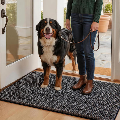 EHEYCIGA Super Absorbent Dog Door Mat for Muddy Paws 30x20 Inch Indoor, Front Doormat Outside Entrance, Quick Dry Chenille Washable Dog Crate Bed, Non-Slip Pet Rug Mud Mat Outdoor Entryway, Grey