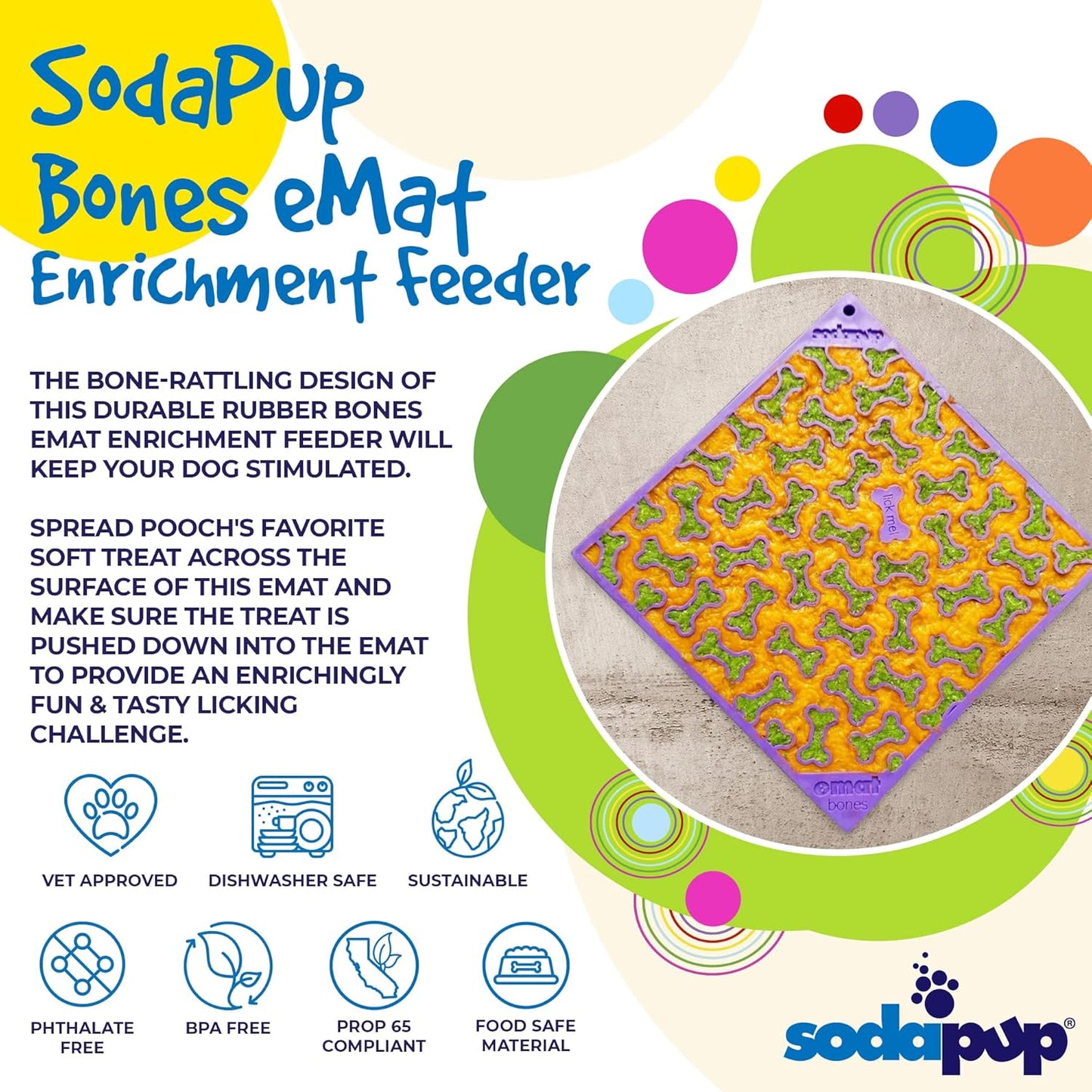 SodaPup Flower Power eMat – Durable Lick Mat Feeder Made in USA from Non-Toxic, Pet-Safe, Food Safe Rubber for Mental Stimulation, Avoiding Overfeeding, Fresh Breath, Digestive Health, & More