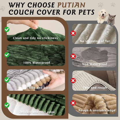 PuTian 100% Waterproof Fuzzy Couch Cover for Dogs Washable Non-Slip Furniture Cover Pet Friendly Dog Mat for Couches and Sofas White 27.6''x59'' 70cmx150cm