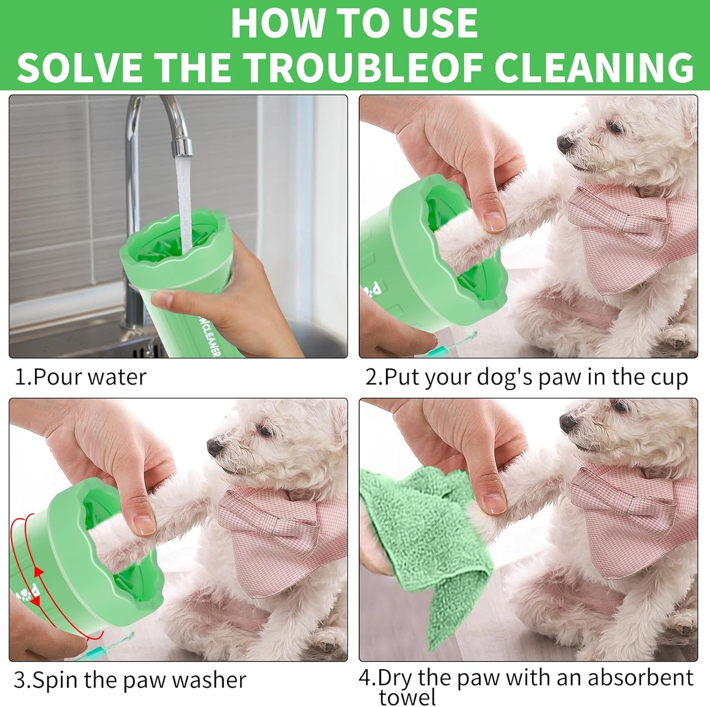 Professional 7 in 1 Dog Paw Cleaner for Dogs & Cats - Includes 1 Portable Paw Washer, 1 Bath Brush, 2 Dog Toothbrushes and 3 Absorbent Towels Note: Fits Paws up to 2 Inches Wide (Small, Blue)
