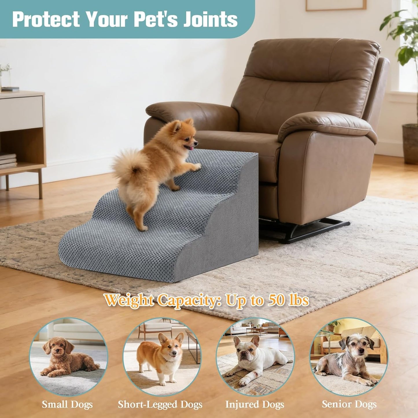 Dog Stairs for Small Dogs, 2-Step Dog Steps for Couch Sofa and Chairs, High-Density Foam Pet Steps Ramp with Removable Washable Cover for Older Injured Puppy Dogs and Cats, 11.81" H, Grey