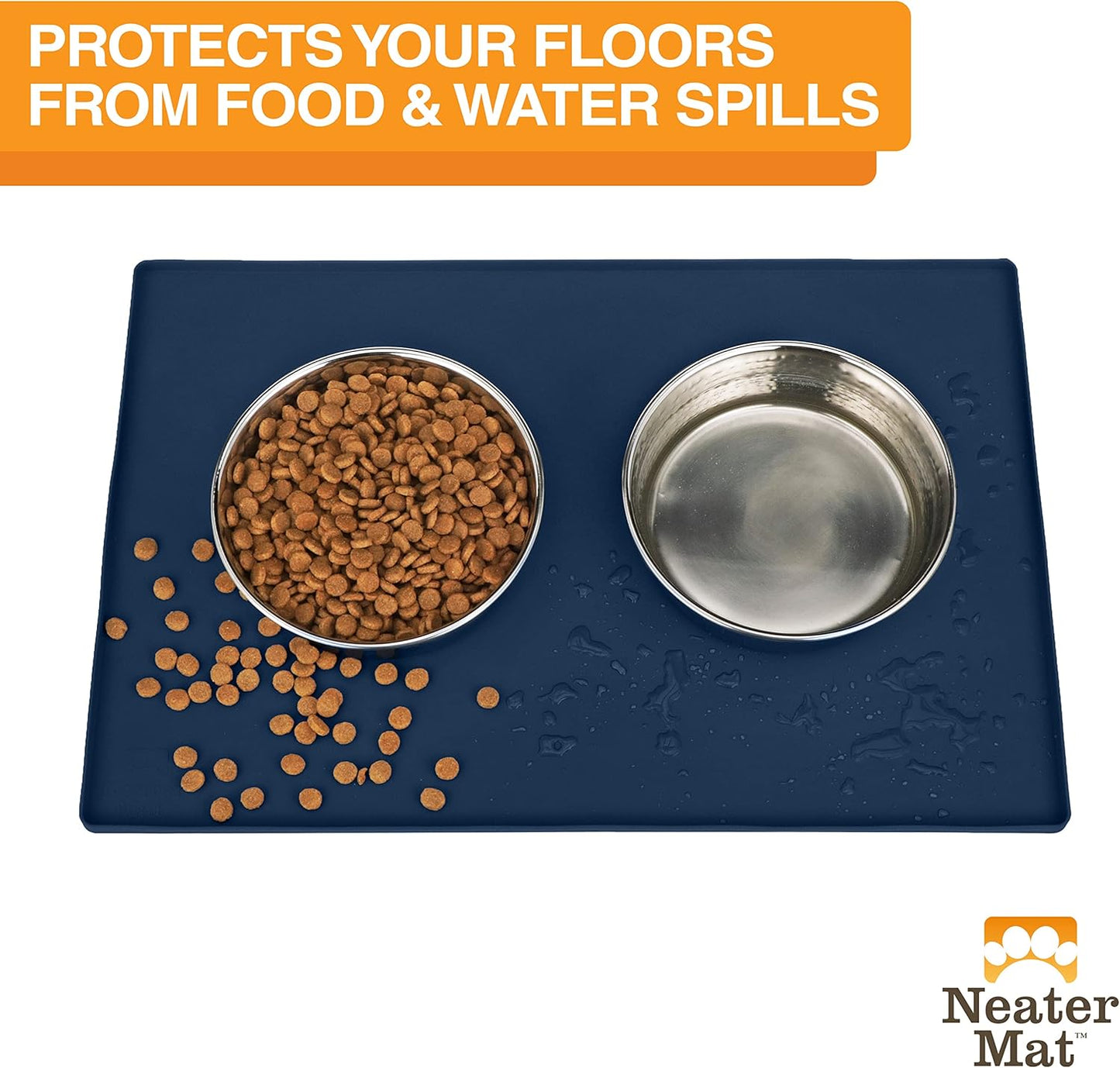 Neater Pet Brands Neater Mat Cat & Dog Food Mat, Waterproof & BPA-Free Silicone Placemat with Raised Edge for Under Food and Water Bowls, 19" x 12", Gunmetal Grey