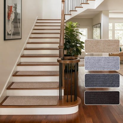 Extra Wide Non Slip Stair Treads for Wooden Steps – 15 Pack 9" x36'' Extra Wide Carpet Runners with Reusable Adhesive, Step Pads for Dogs, Kids, Seniors, Machine Washable – Geige