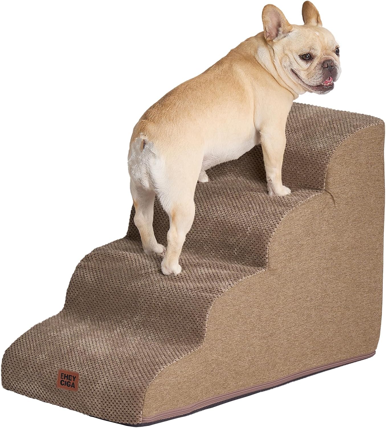 EHEYCIGA Curved Dog Stairs Ramp for High Beds 19.7" H, 4-Step Dog Steps for Small Dogs and Cats, Pet Stairs for High Bed Climbing, Non-Slip Balanced Pet Step Indoor, Grey