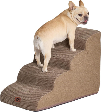 EHEYCIGA Curved Dog Stairs Ramp for High Beds 19.7" H, 4-Step Dog Steps for Small Dogs and Cats, Pet Stairs for High Bed Climbing, Non-Slip Balanced Pet Step Indoor, Grey