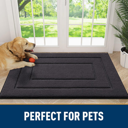 Smiry Dog Door Mat for Muddy Paws, Absorbs Moisture and Dirt, Low-Profile Entryway Mat with Non-Slip Backing, Entry Indoor Outdoor Doormat for Inside Floor (30x20 Inches, Grey, Striped)