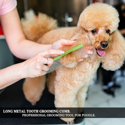 Metal Dog Grooming Comb for Shedding Tangles,Knots,Mats.Dog Combs With Long Wide Tooth for Long Thick Curly Hair Metal Pet Comb for Poodles and Goldendoodles Dematting.7.5INCHES.(Blue)