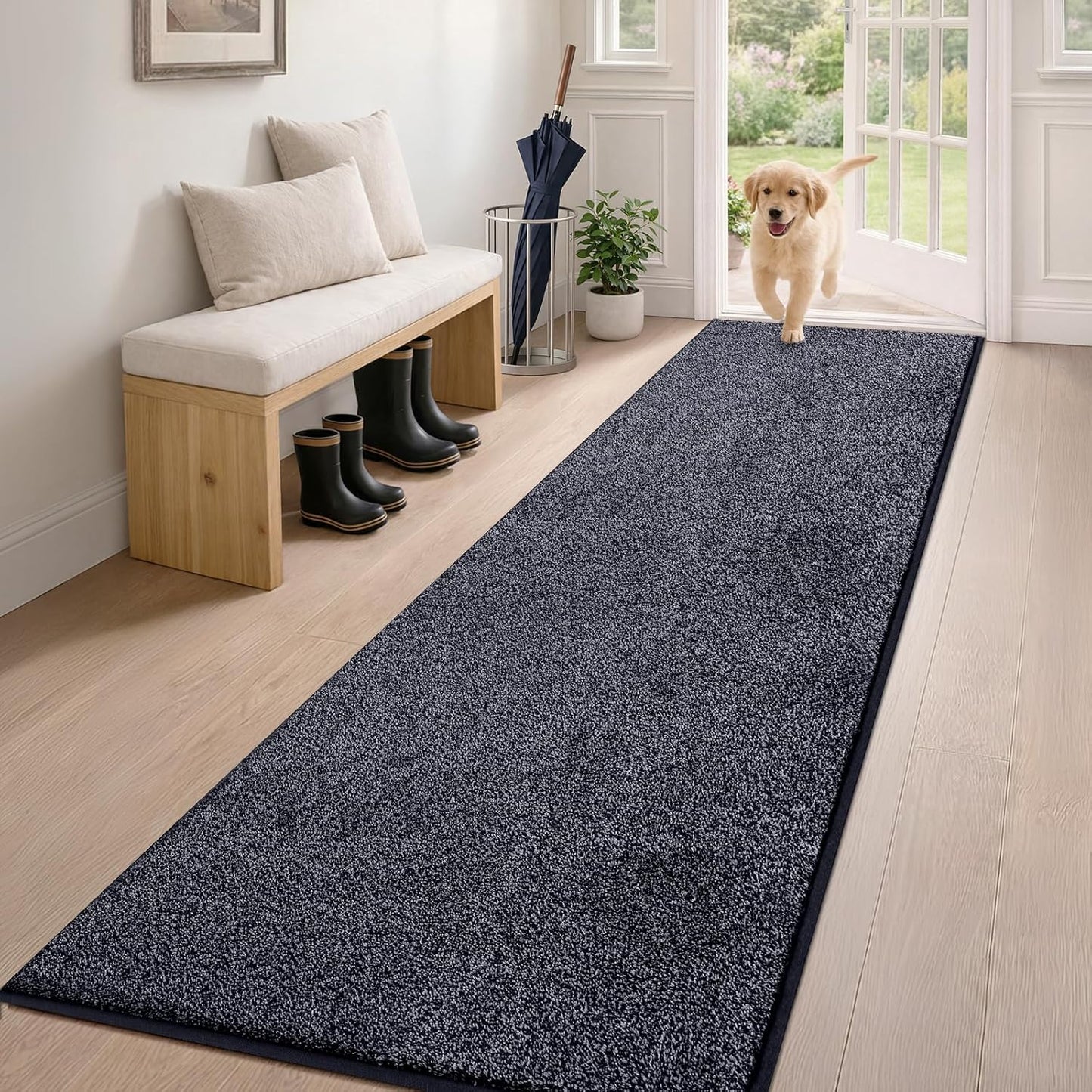PURRUGS Dirt Trapping Door Mat 20" x 31.5", Non-Slip Machine Washable Entryway Rug, Dog Doormat, Indoor Front Door Mat, Super Absorbent Entry Rug for Muddy Shoes & Paws, Bluish Grey-Black