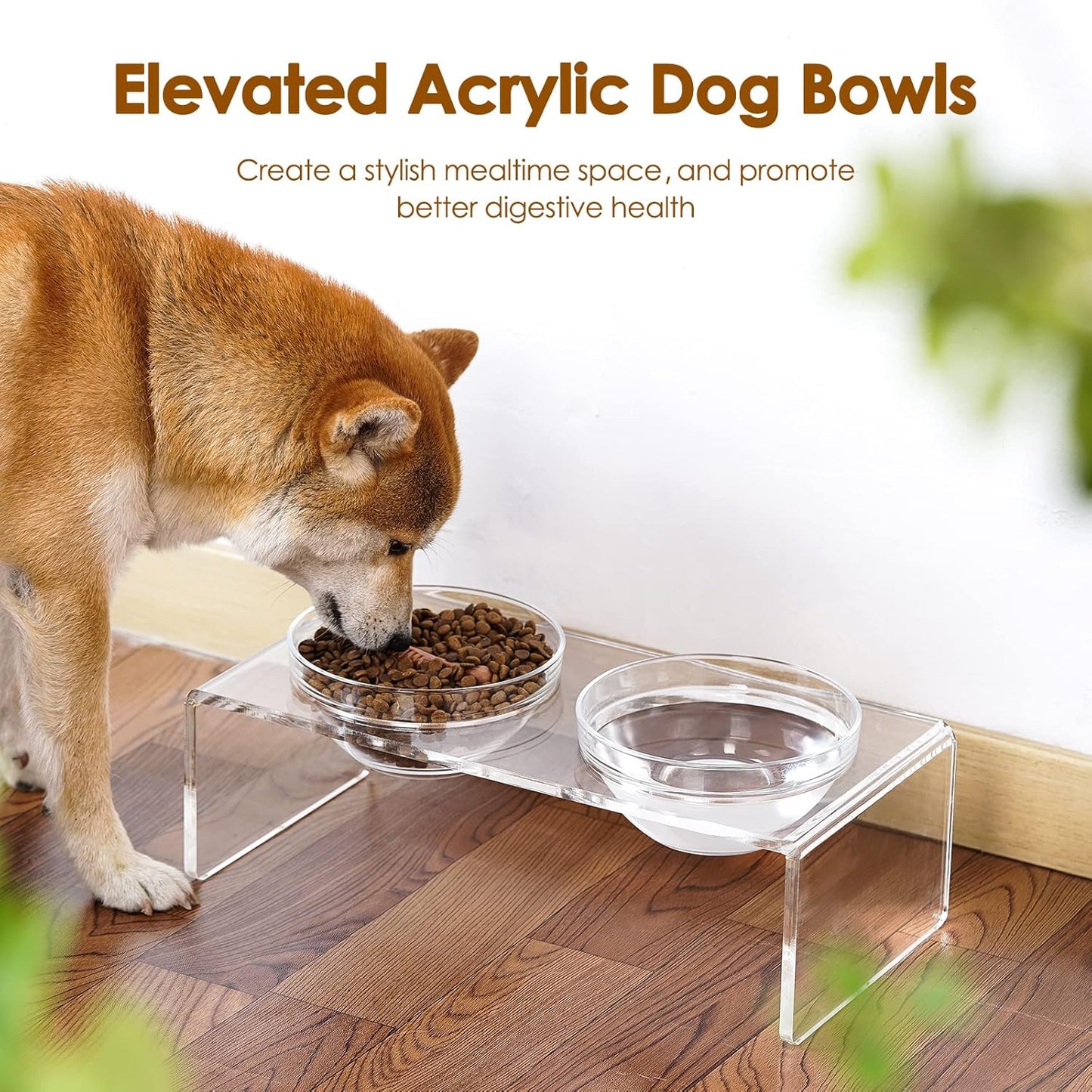 Acrylic Elevated Dog Cat Bowls Pet Feeder Double Bowl Raised Stand Comes with 4 Removable Stainless Steel Bowls. Perfect for Cats Puppies Small Dogs, 3.75 Inch