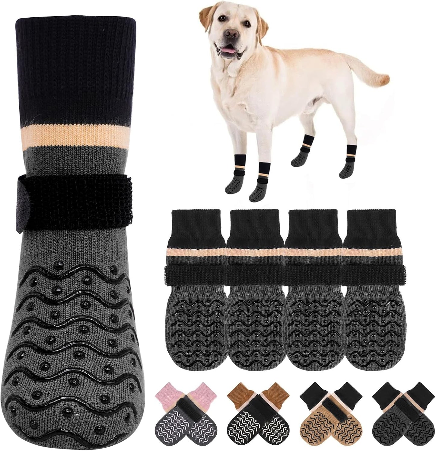 BEAUTYZOO Dog Socks to Prevent Licking Paws -Dog Shoes for Hot Pavement & Hardwood Floors Anti Slip, Traction Control Boots & Paw Protectors with Double Side Grips for Small Medium Large Senior Dogs