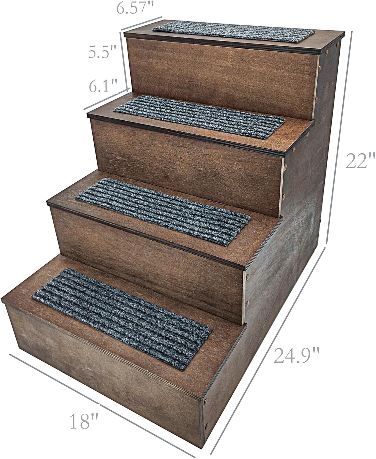 FixtureDisplays® Deluxe Wood Pet Stairs Pet- Dog/Cat 4 Steps/Stairs to Access Bed, Sofa, Step Ladder 22" Or 25" Tall, 18" Wide Product Weight 17 Lbs 12226-22"-2D