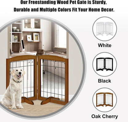 LZRS 2-Panel Freestanding Foldable Wood Dog Gate – Solid Wood & Steel Wire, Chew-Resistant Pet Barrier for Indoor Use, Ideal for Small to Medium Dogs, White