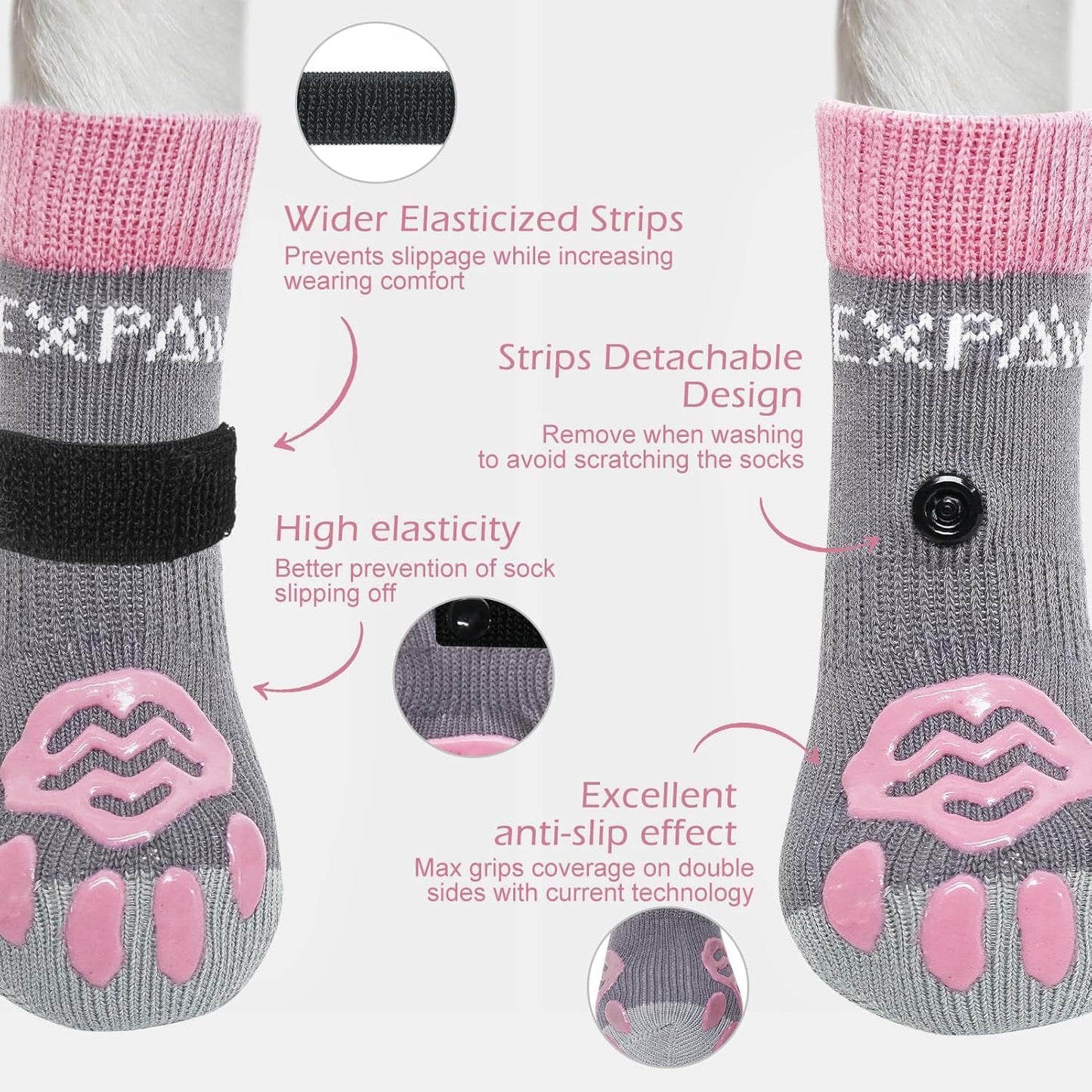 EXPAWLORER 6Pcs Anti-Slip Dog Socks to Prevent Licking Paws,Dog Shoes for Hot Pavement,Dog Booties Traction Control on Hardwood Floor,Boots & Paw Protectors, for Puppy Small Medium Large Senior Dogs