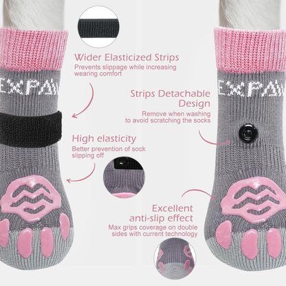 EXPAWLORER 6Pcs Anti-Slip Dog Socks to Prevent Licking Paws,Dog Shoes for Hot Pavement,Dog Booties Traction Control on Hardwood Floor,Boots & Paw Protectors, for Puppy Small Medium Large Senior Dogs