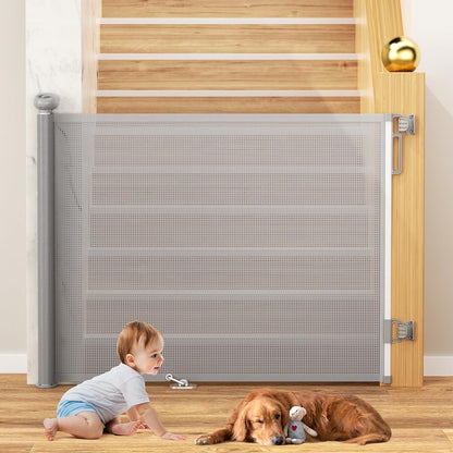 Uamector 138-Inch Extra Wide Retractable Baby Gate & Dog Gate, Reinforced Mesh Safety Gate Adjustable for Large Openings - Stairs, Doorways, Hallways - Indoor/Outdoor Use