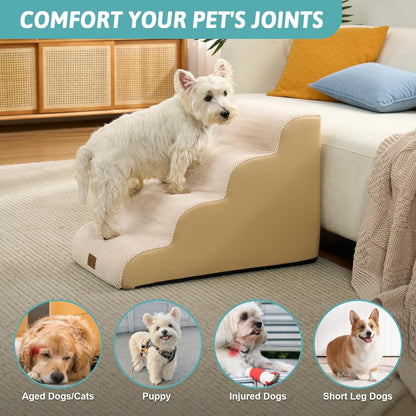 COZY KISS Extra Wide Dog Stairs with Tunnel, Foam Detachable Large Dog Step for Small Pet, Puppy or Cats, Medium Pet Ramp for High Bed, Couch, Sofa or Car, 19.7x33x22.4 inch, 5 Step, Beige