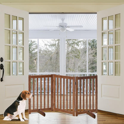 LZRS 2-Panel Wooden Free Standing Foldable Dog Gate Indoor – Solid Hardwood 24" High, Step-Over Safety Pet Gate for Doorways, Stairs & Small Spaces - Indoor Use, White