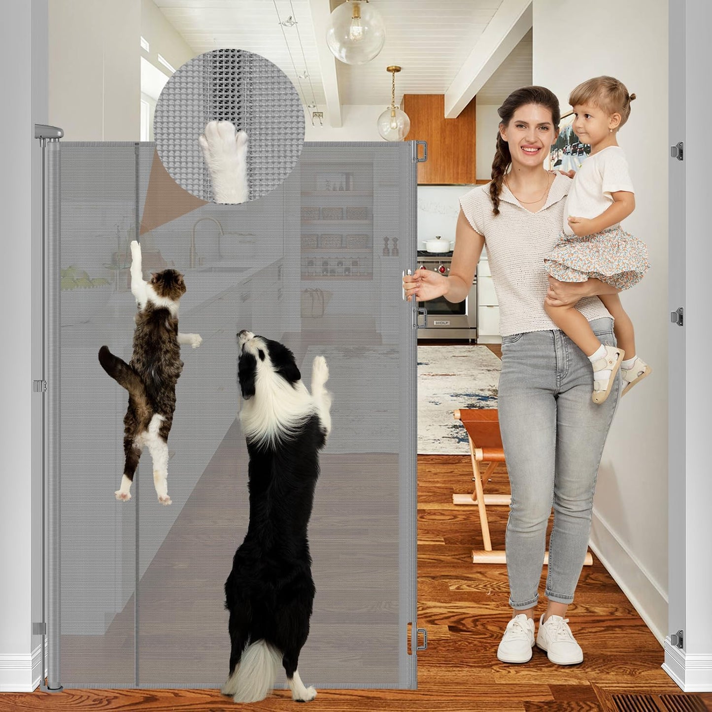 Reinforced 60 Inch Extra Tall Cat Gate Retractable Dog Gate - No Jumping Over/Crawling Under, 55" Wide Retractable Baby Gates for Cats with Reinforced Rods, 5ft Tall Dog Gate Indoor Cat Barrier/Black
