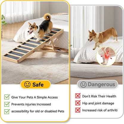 Dog Ramp for Bed,39" Long Adjustable Wooden Pet Ramp for Small Medium Dogs,Non-Slip Surface and High Traction,Metal-Reinforced Folding Ramp for Dogs to get on Bed Couch Car,up to 132lbs