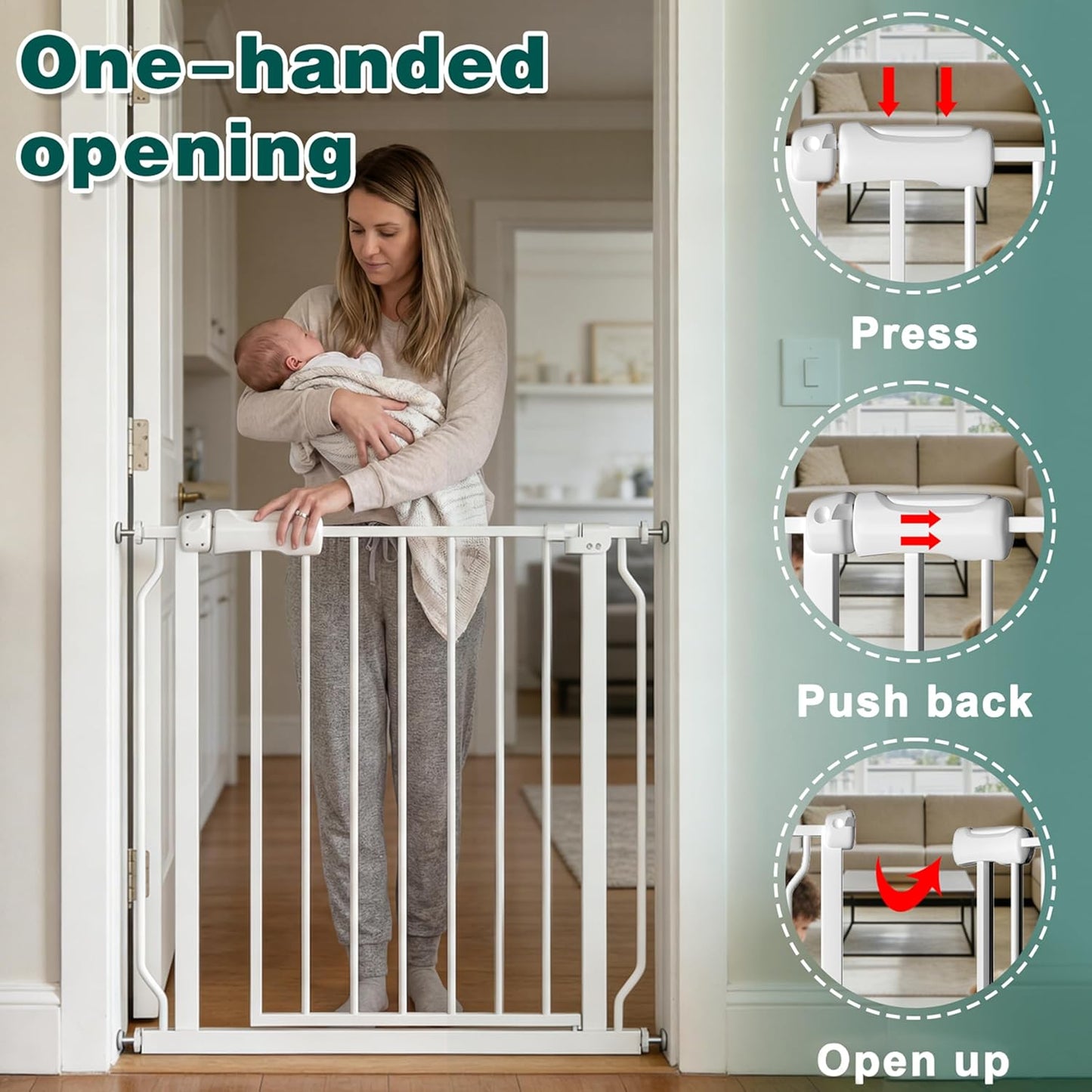 Extra Wide Baby Gate with Door, 52.76~62.2 Inch Wide Presure Mounted No Drill Metal Auto Close Child Gate for Stair Doorway - Indoor Outdoor Safty Gate for Toddler Dog Doggie, Black