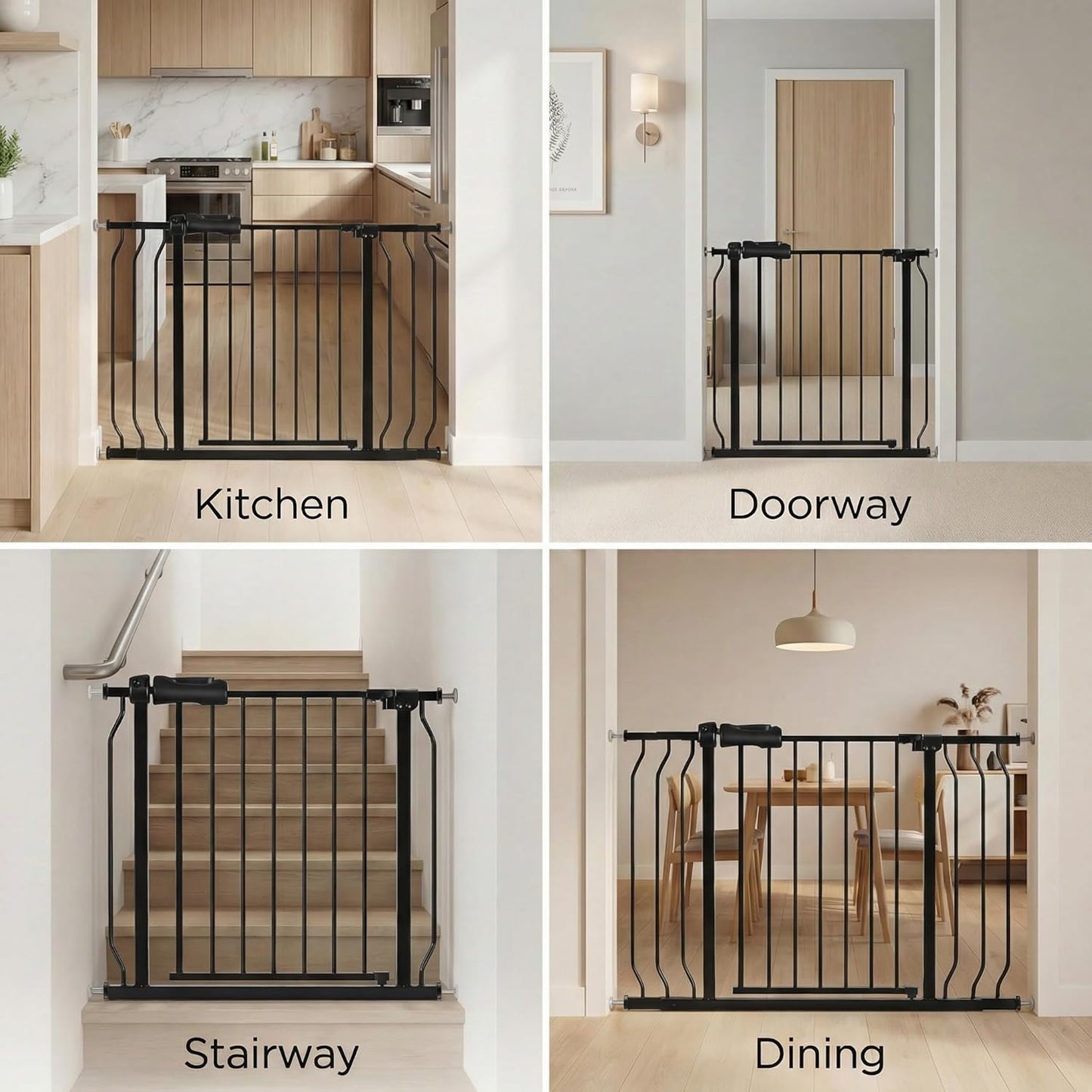 Extra Wide Baby Gate Tension Indoor Safety Gates Black Metal Large Pressure Mounted Pet Gate Walk Through Long Safety Dog Gate for The House Doorways Stairs (62.2"-66.93"/158-170CM, Black)