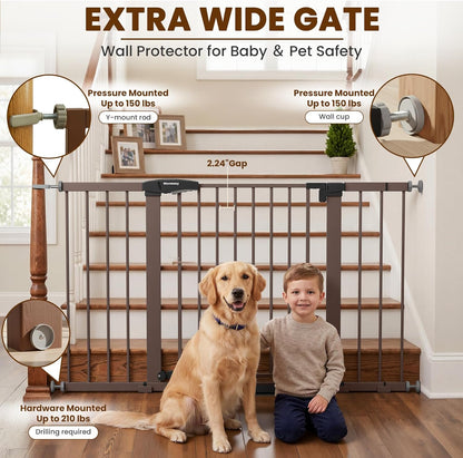 Mumeasy Baby Gate Extra Wide, 29.7-51'' Pressure Mounted Dog Gate with Walk Thru Door, Auto Close Pet Gate for House, Stairs, Doorways,Black