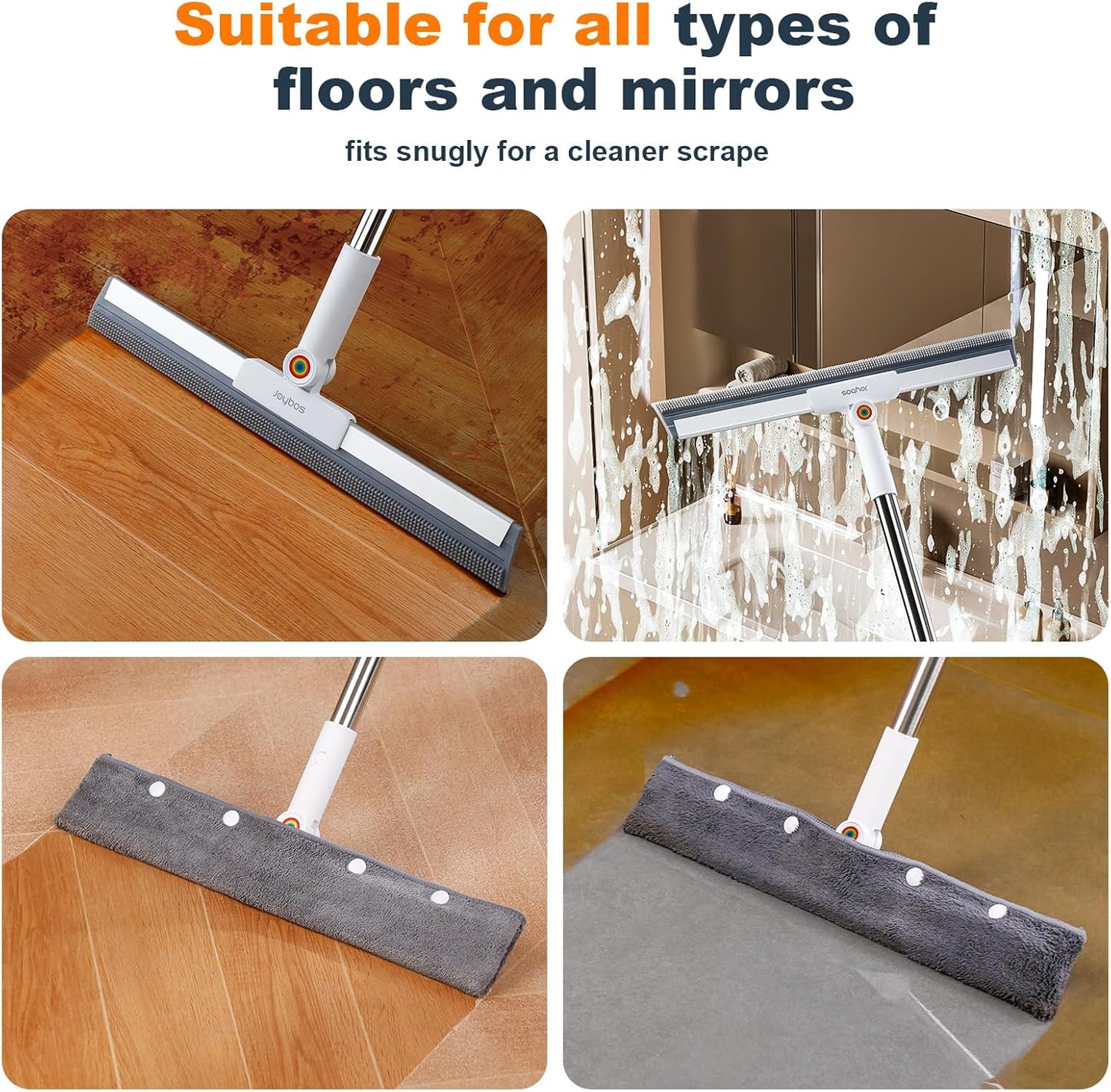Rubber Squeegee Broom for Floor,62" Long Handle Window Squeegee, Silicone Pet Hair Remover,Magic Squeegee Broom for Indoor Cleaning,Cleans Glass, Hair, fine dust, Liquids, Suitable Smooth Floors, Rugs