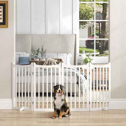 Topeakmart Dog Fence Indoor 36" Tall 4-Panels Wooden Foldable Dog Gate for Pets with 2 Support Feet Freestanding Pet Barrier for Doorways, Porch, Stairs, Kitchen White 79.5" L × 36" H