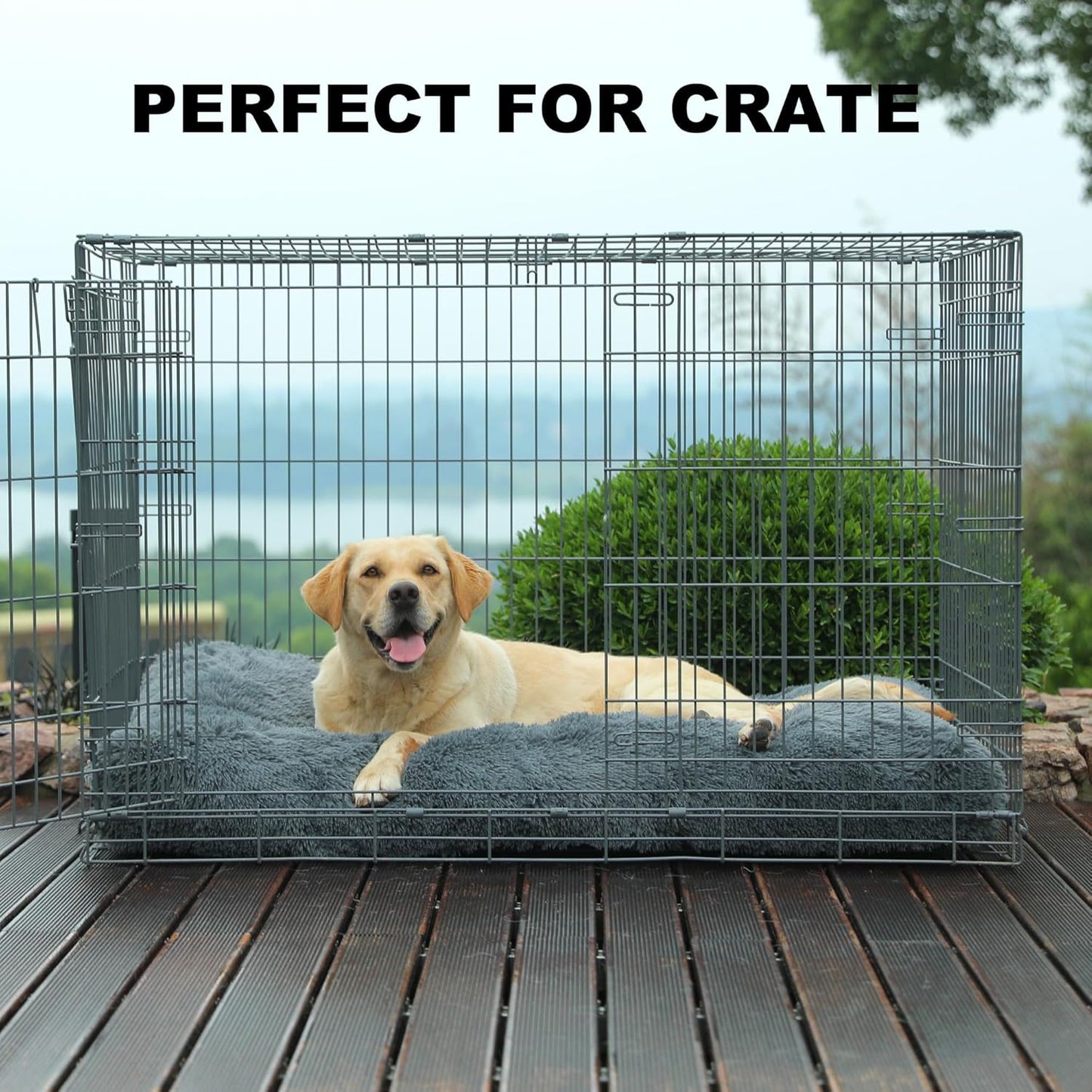 Bedfolks Waterproof Dog Crate Bed, Plush With Removable Washable Cover, Faux Fur Crate Pad for Medium Dogs, Fluffy Kennel 29"x21", Dark Grey
