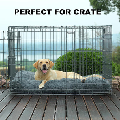 Bedfolks Waterproof Dog Crate Bed, Plush With Removable Washable Cover, Faux Fur Crate Pad for Medium Dogs, Fluffy Kennel 29"x21", Dark Grey