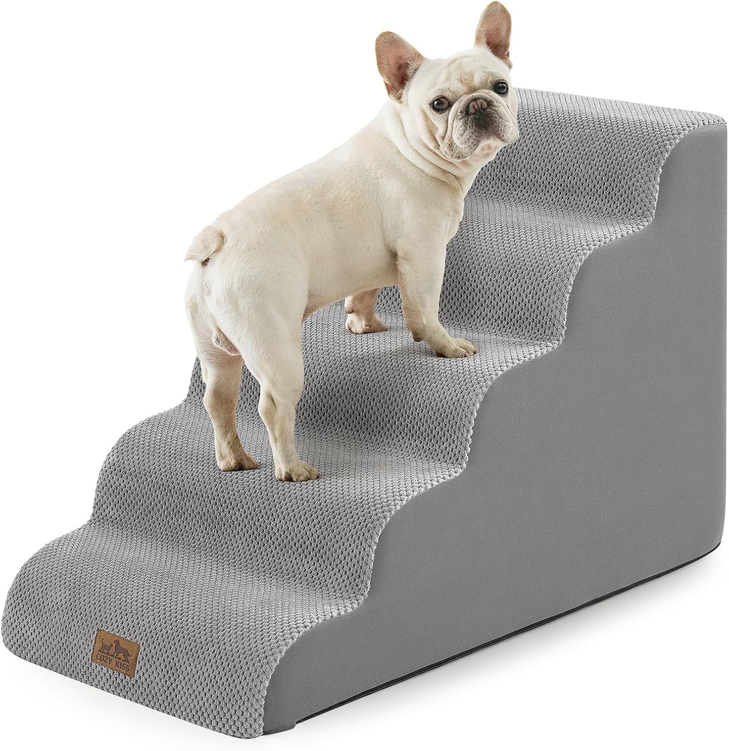 COZY KISS Extra Wide Dog Stairs with Tunnel, Foam Detachable Large Dog Step for Small Pet, Puppy or Cats, Medium Pet Ramp for High Bed, Couch, Sofa or Car, 19.7x33x22.4 inch, 5 Step, Beige