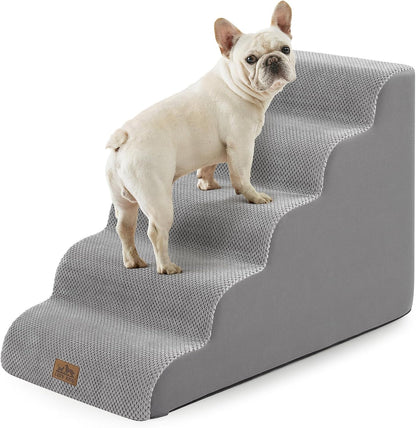 COZY KISS Extra Wide Dog Stairs with Tunnel, Foam Detachable Large Dog Step for Small Pet, Puppy or Cats, Medium Pet Ramp for High Bed, Couch, Sofa or Car, 19.7x33x22.4 inch, 5 Step, Beige
