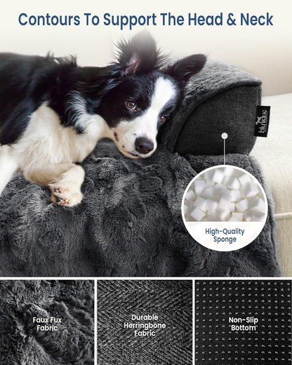 Calming Large Dog Bed for Couch, 41 x 37 inch Removable Couch Cover for Dogs Washable, Non-Slip Fluffy Plush Dog Sofa Mat for Furniture Protector - Grey