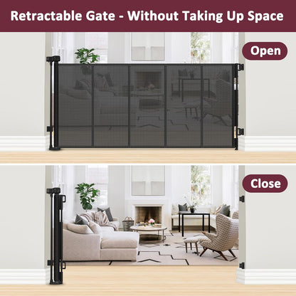 26 Inch Tall Step Over Retractable Dog Gate with Reinforced Bars 55" Wide Small Puppy Gates for The House Short Retractable Baby Gates for Doorway Mesh Dog Gate Indoor Doggie Gate Retractable Pet Gate