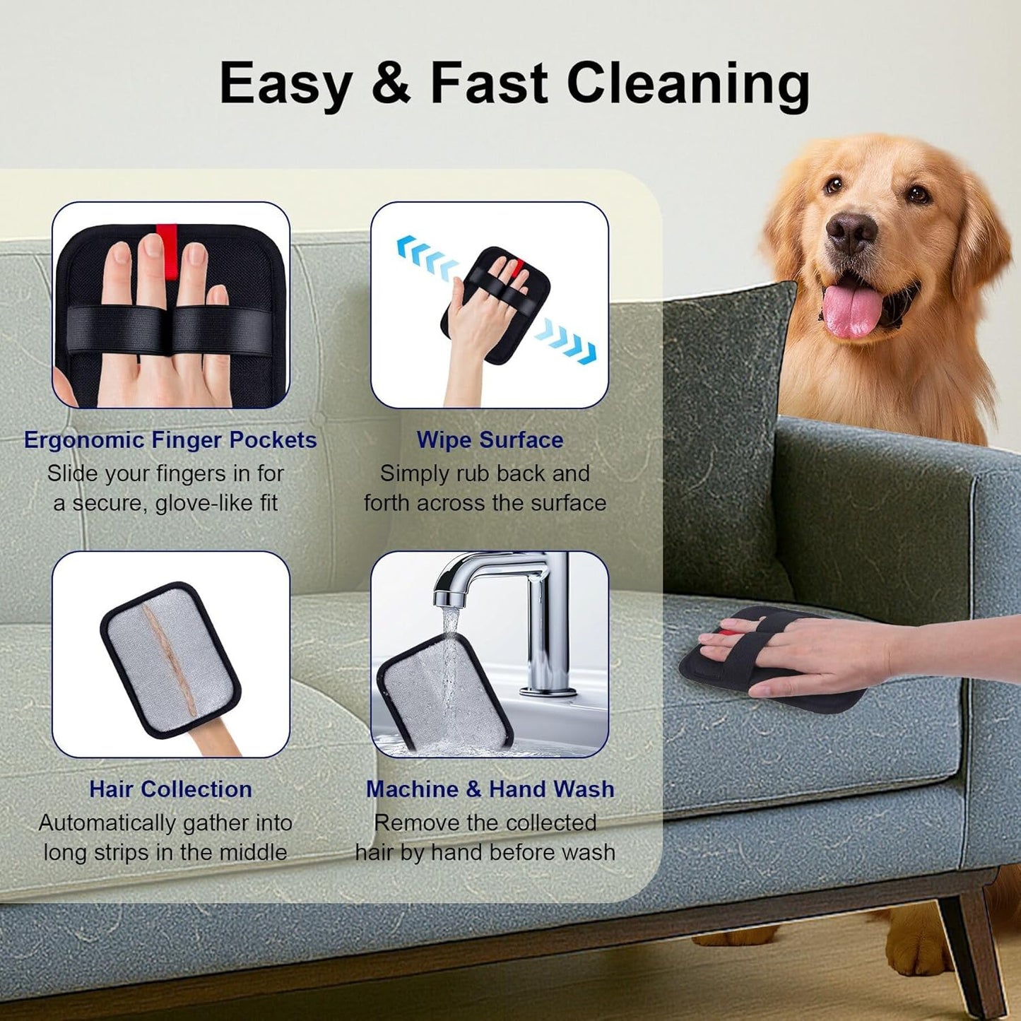 4PCS Electrostatic Pet Hair Removal Gloves Brush, 6.7x5.1 Reusable Static Remover for Cat Dog Hair, Grooming Glove for Couch, Furniture, Carpet, Car Seat, Fast Animal Fur Removal Mitt Tool