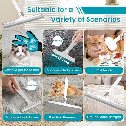 Carpet Rake for Pet Hair Removal Tool, 60” Adjustable Long Handle Pet Carpet Brush, Reusable Carpet Scraper Dog cat Hair Remover for Carpets, Rugs, Mats, and Stairs