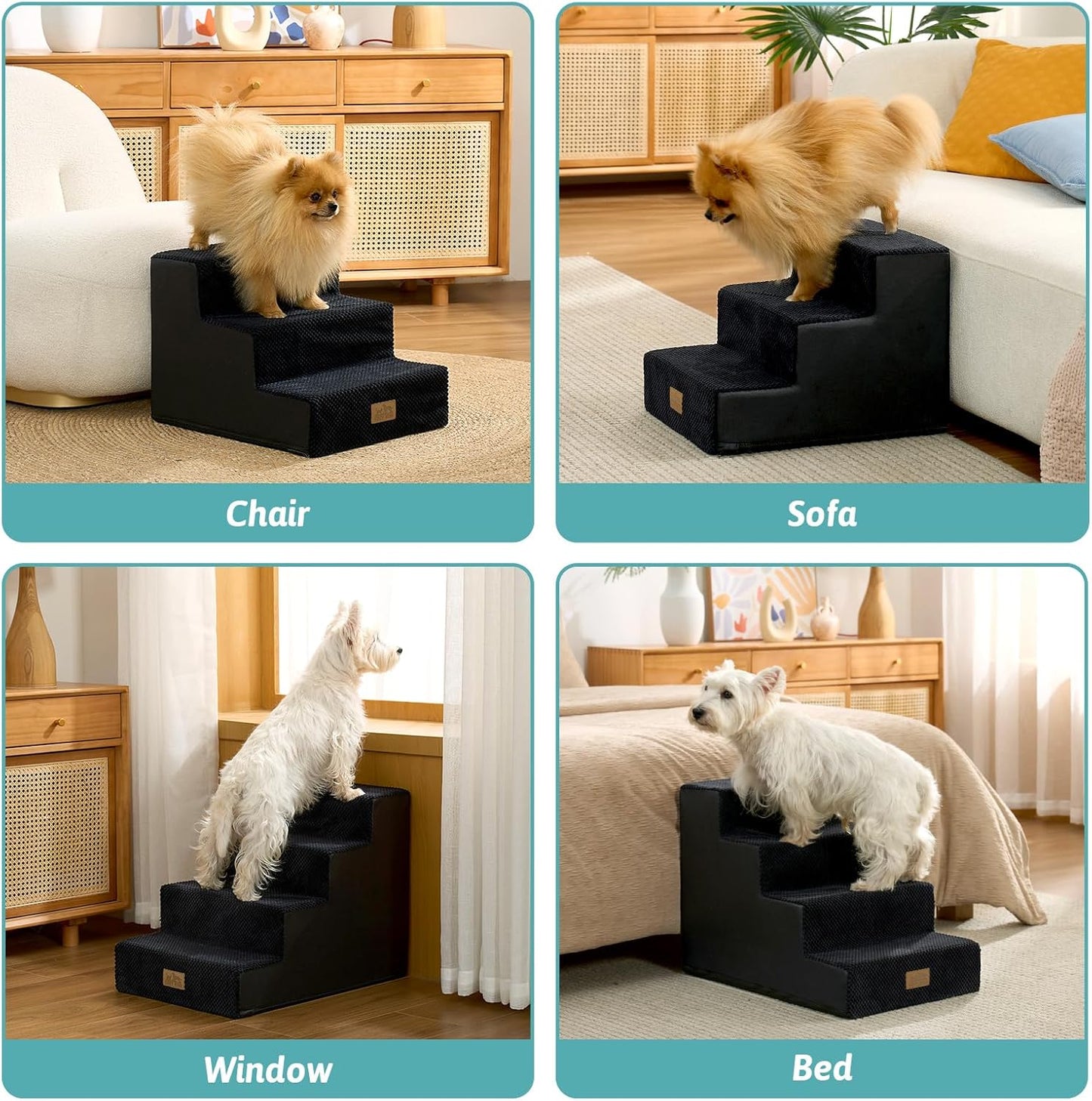 COZY KISS Dog Stairs for Small Dogs, 4 Tier Wider Pet Stairs for Couch and Beds, 17.7" H Non-Slip Dog Steps for Old Cats, Puppy, Small Medium Dogs, 17.7x23.6x17.7 inch, Beige