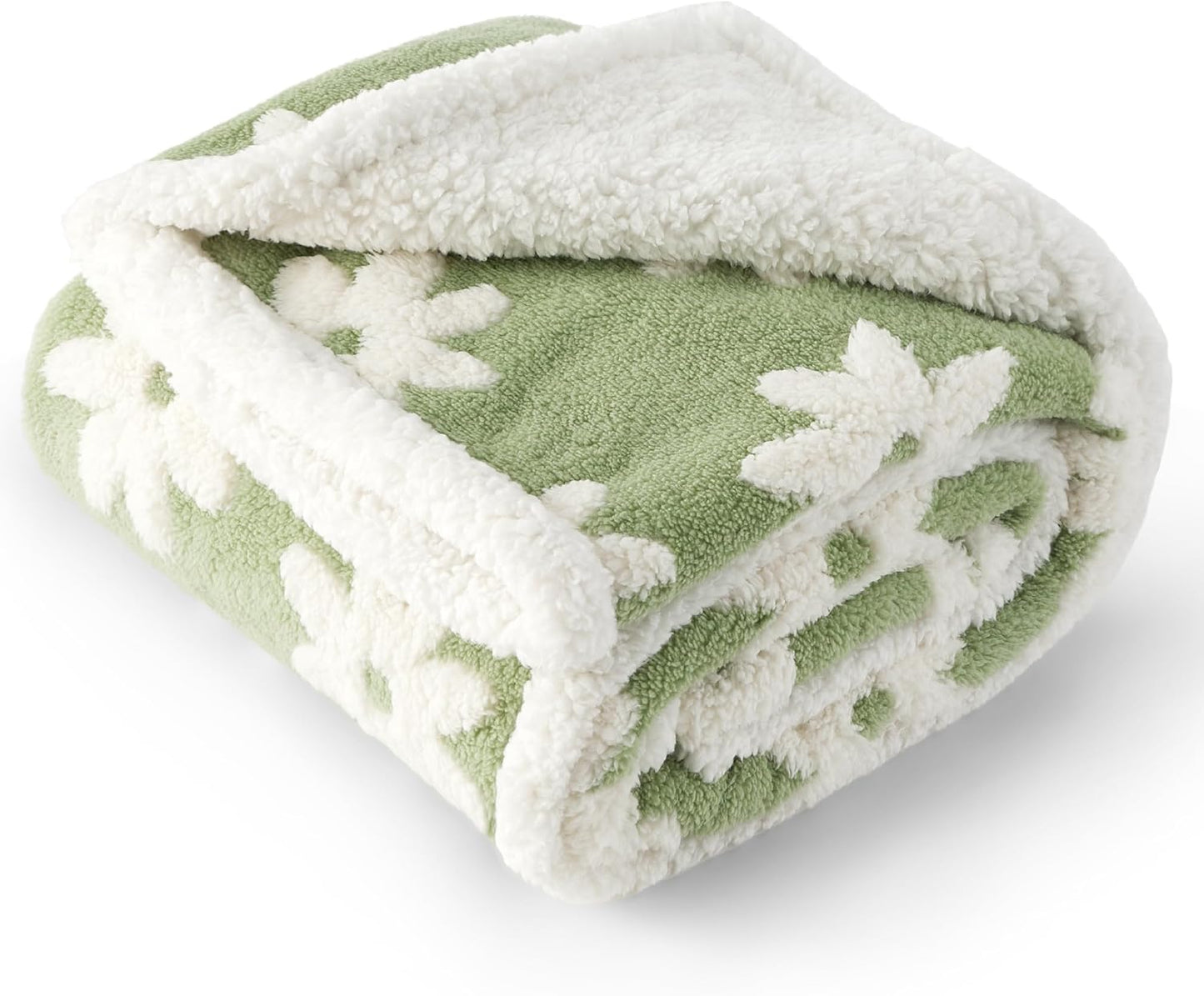 LE SURE Waterproof Dog Blanket for Large Dogs - Washable Double Sided Dog Blankets with Warm Jacquard Shag and Soft Sherpa Fleece, Pet Cat Blanket for Couch Protection, 3D Textured Cloud, Green