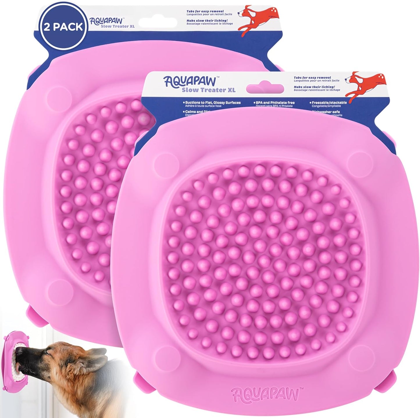 Aquapaw Lick Mat for Dogs 2-Pack, Suction Cup Dog Slow Feeder Pad & Licking Mat for Peanut Butter Treats – Calming Dog Bathing Aid, Stress Relief & Mental Stimulation for All Breeds - Pink