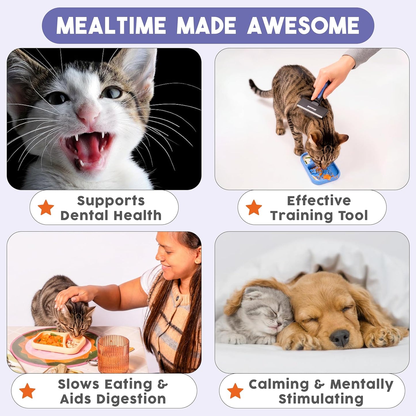 Awoo Lick Dish - Silicone Lick Mat + Slow Feeder for Cats & Small Dogs - Non-Slip Design with Suction Cups - Dishwasher Safe, Extends Mealtime, Reduces Anxiety (Periwinkle)