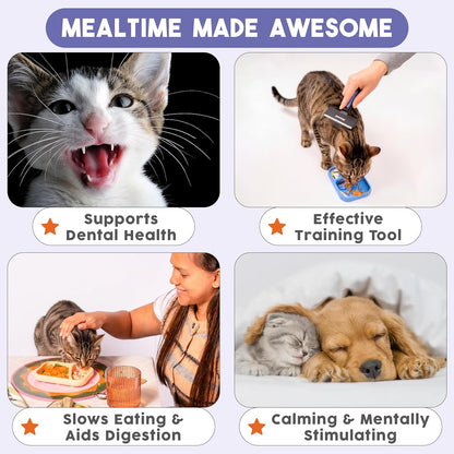 Awoo Lick Dish - Silicone Lick Mat + Slow Feeder for Cats & Small Dogs - Non-Slip Design with Suction Cups - Dishwasher Safe, Extends Mealtime, Reduces Anxiety (Periwinkle)