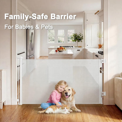 Retractable Baby Gates for Doorways & Stairs, Indoor/Outdoor Mesh Dog Gate for Dogs, Puppies, Infants, Toddlers, Babies, Children, Kids, 33" Tall Expands Up to 60" Width, Safety Retractable Pet Gate