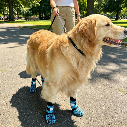 Dog Socks to Prevent Licking Paws, Anti Slip Dog Boots & Paw Protectors for Hardwood Floors, Toe Grips for Small Medium Large Senior Dogs, Dog Shoes for Hot/Cold Pavement(Blue Bone,L)