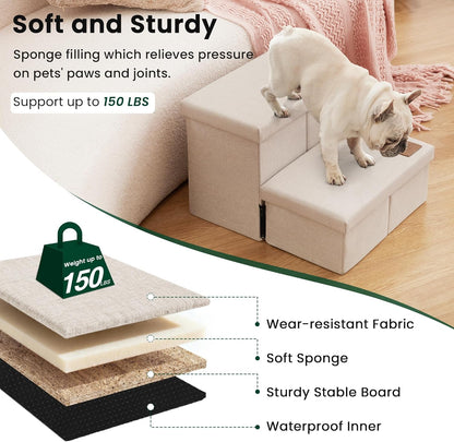 Love's cabin Dog Stairs with Storage 13" H, Foldable Pet Stairs for Small Medium or Large Dogs, Cat Puppy Steps Ramp with Zip up to 150 lbs, Solid Grey, 2 Steps