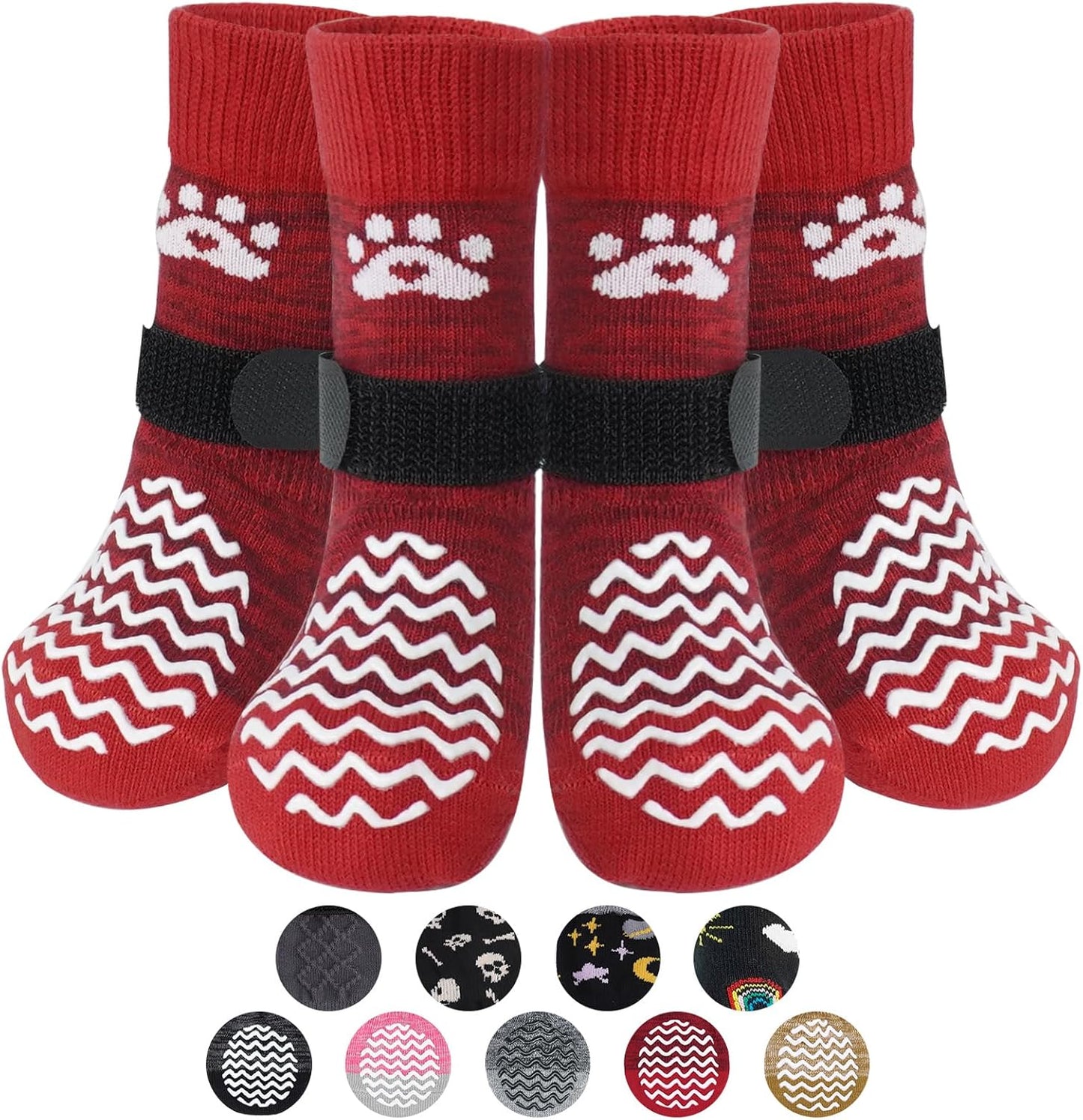 PUPTECK Anti Slip Dog Socks with Double Grippers for Hardwood Floors, Shoes for Hot/Cold Pavement, Boots & Paws Protectors to Prevent Licking, Traction Booties for Senior Small Large Dogs