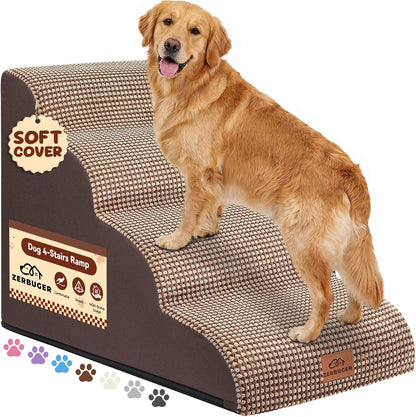 Zerbuger Dog Ramp and Stair for Bed 16" H-20 H,3-Step Cat Stair for Sofa and Chair,4-Step Dog Ramp for High Bed and Window,Durable Nonslip Fabric Cover for Indoor (Coffee-16 H, Pet Friendly, 3)