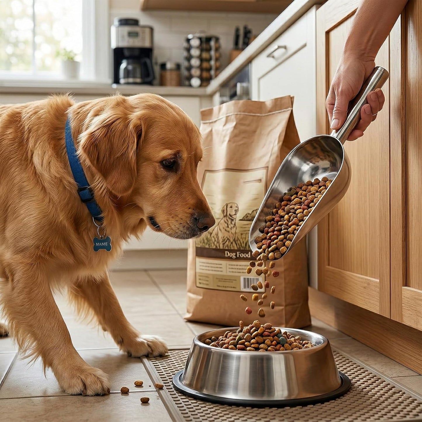 1 Cup Dog Food Scoop Stainless Steel Pet Food Scoop with Long Handle Thickened Precision Scale Cat Scoops Easy to Clean for Wet Dry Foods And Kitchen Use Dishwasher Safe